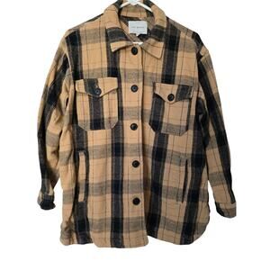 Lucky Brand Size Medium Women's Tan/Black Plaid Shacket
